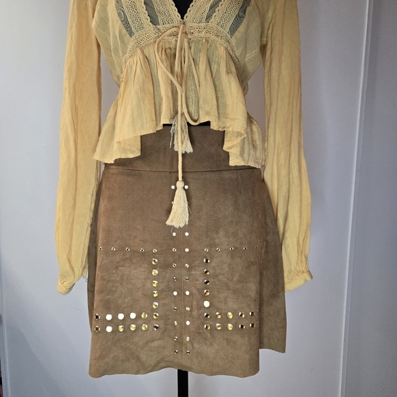 Brown Suede Western Skirt with Gold Accents! - Picture 2 of 9